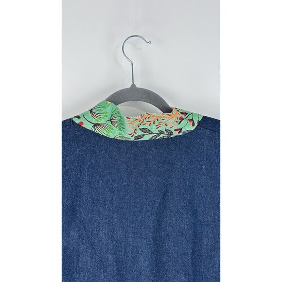 Rooey Knots Oversized Denim Duster Open Cardigan Womens Size XL New Blue Green - Picture 9 of 9